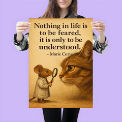 marie curie quote brave mouse studying large cat nothing in life to be feared only understood poster 3
