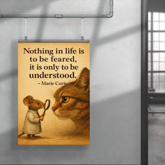 marie curie quote brave mouse studying large cat nothing in life to be feared only understood poster 4