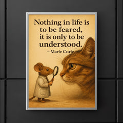 marie curie quote brave mouse studying large cat nothing in life to be feared only understood poster 5