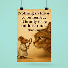 marie curie quote brave mouse studying large cat nothing in life to be feared only understood poster 6