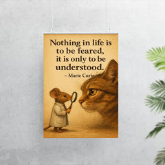 marie curie quote brave mouse studying large cat nothing in life to be feared only understood poster 7