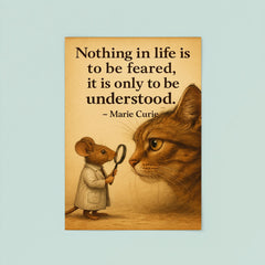 marie curie quote brave mouse studying large cat nothing in life to be feared only understood poster 8