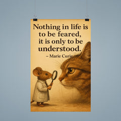 marie curie quote brave mouse studying large cat nothing in life to be feared only understood poster 9