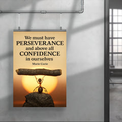 Marie Curie quote perseverance confidence ant lifting heavy object poster 4