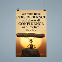 Marie Curie quote perseverance confidence ant lifting heavy object poster 9