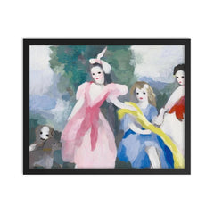 Marie Laurencin, Trois Jeunes Filles aux Petits Chiens, c. 1940 framed print on a plain backdrop in size 16"x20".