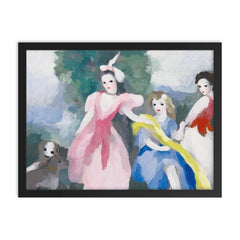 Marie Laurencin, Trois Jeunes Filles aux Petits Chiens, c. 1940 framed print on a plain backdrop in size 18"x24".