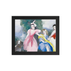 Marie Laurencin, Trois Jeunes Filles aux Petits Chiens, c. 1940 framed print on a plain backdrop in size 8"x10".