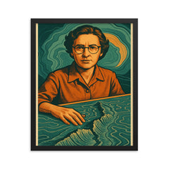 Marie Tharp framed print on a plain backdrop in size 16"x20".