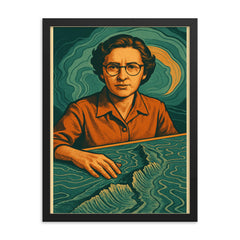 Marie Tharp framed print on a plain backdrop in size 18"x24".