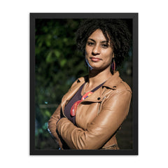 Marielle Franco framed print on a plain backdrop in size 18"x24".