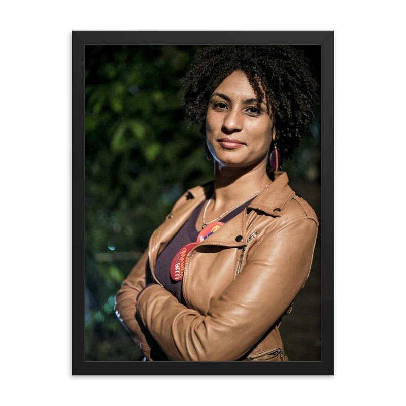 Marielle Franco framed print on a plain backdrop in size 18