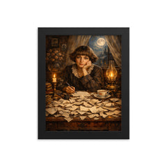 Marina Tsvetaeva at desk of torn letters framed print on a plain backdrop in size 8"x10".