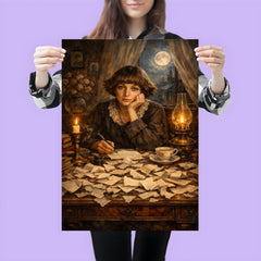 Marina Tsvetaeva at desk of torn letters poster 3