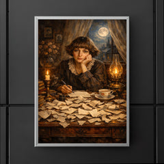 Marina Tsvetaeva at desk of torn letters poster 5