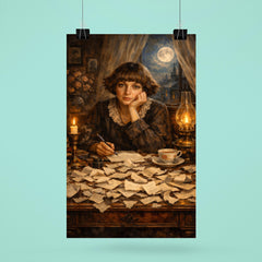 Marina Tsvetaeva at desk of torn letters poster 6