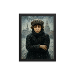 Marina Tsvetaeva in fierce Moscow winter framed print on a plain backdrop in size 12"x16".