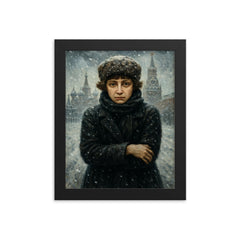Marina Tsvetaeva in fierce Moscow winter framed print on a plain backdrop in size 8"x10".