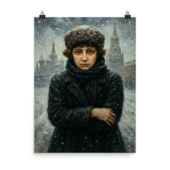 Marina Tsvetaeva in fierce Moscow winter poster on a plain backdrop in size 8"x10".