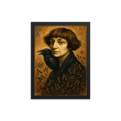 Marina Tsvetaeva with raven letters framed print on a plain backdrop in size 12"x16".