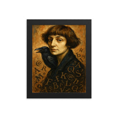 Marina Tsvetaeva with raven letters framed print on a plain backdrop in size 8"x10".