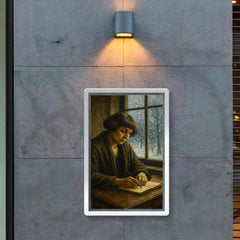 Marina Tsvetaeva writing by window in exile snow poster 2