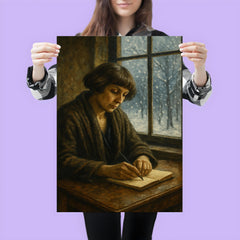 Marina Tsvetaeva writing by window in exile snow poster 3