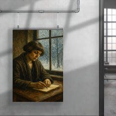 Marina Tsvetaeva writing by window in exile snow poster 4