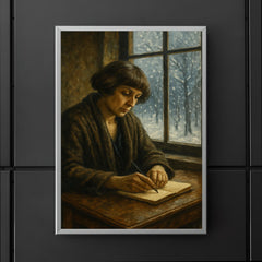Marina Tsvetaeva writing by window in exile snow poster 5
