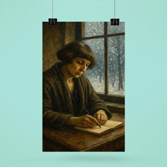 Marina Tsvetaeva writing by window in exile snow poster 6