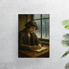 Marina Tsvetaeva writing by window in exile snow poster 7
