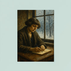 Marina Tsvetaeva writing by window in exile snow poster 8