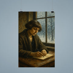 Marina Tsvetaeva writing by window in exile snow poster 9