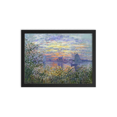 Marine View with a Sunset by Claude Monet, 1875 framed print on a plain backdrop in size 12"x16".