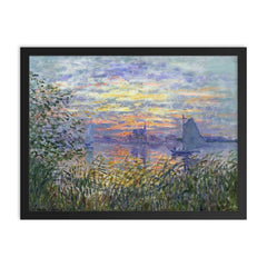 Marine View with a Sunset by Claude Monet, 1875 framed print on a plain backdrop in size 18"x24".