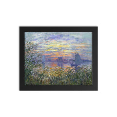 Marine View with a Sunset by Claude Monet, 1875 framed print on a plain backdrop in size 8"x10".