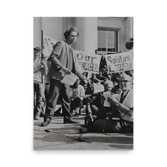 Mario Savio poster on a plain backdrop in size 18"x24".