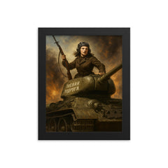 Mariya Oktyabrskaya atop Fighting Girlfriend tank framed print on a plain backdrop in size 8"x10".