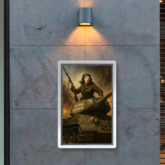 Mariya Oktyabrskaya atop Fighting Girlfriend tank poster 2