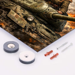 Mariya Oktyabrskaya atop tank Fighting Girlfriend metal print mockup