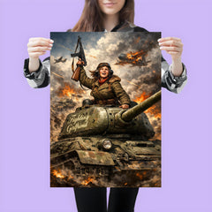 Mariya Oktyabrskaya atop tank Fighting Girlfriend poster 3