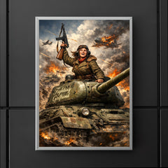Mariya Oktyabrskaya atop tank Fighting Girlfriend poster 5