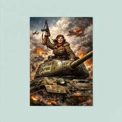 Mariya Oktyabrskaya atop tank Fighting Girlfriend poster 8