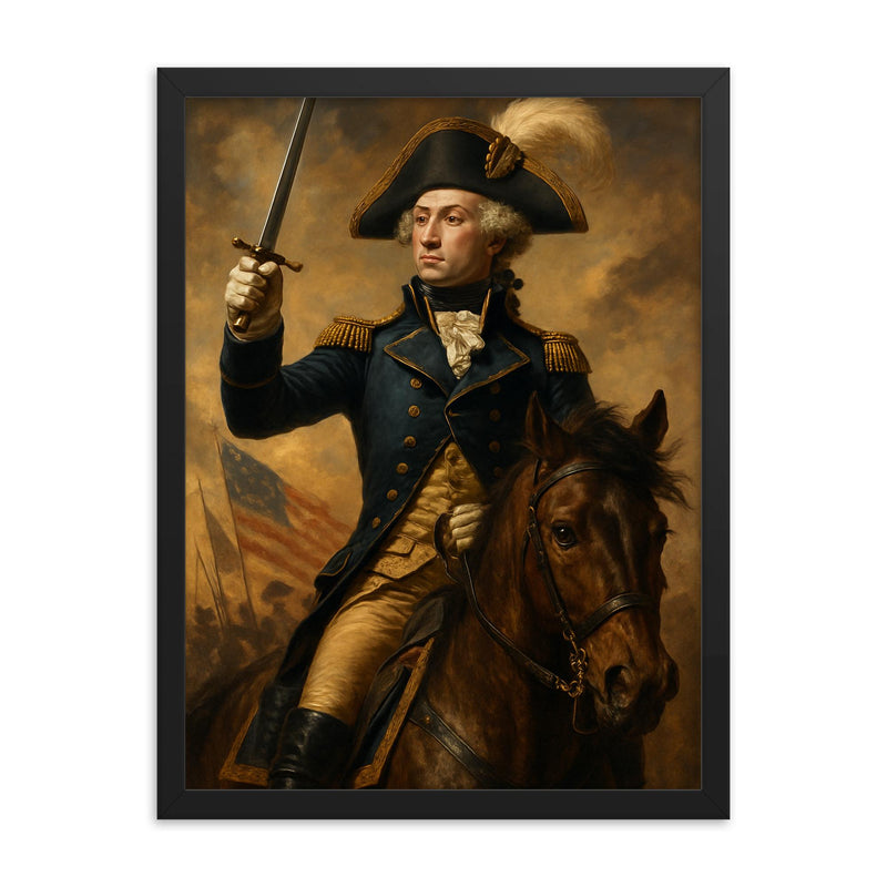 Marquis de Lafayette framed print on a plain backdrop in size 18