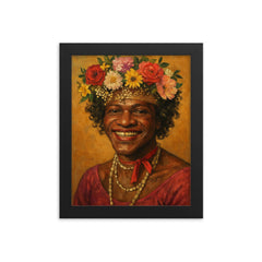 Marsha P Johnson flower crown portrait framed print on a plain backdrop in size 8"x10".