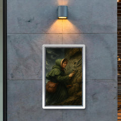 Mary Anning discovering ichthyosaur in cliff storm poster 2