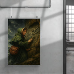 Mary Anning discovering ichthyosaur in cliff storm poster 4