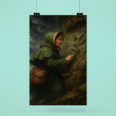 Mary Anning discovering ichthyosaur in cliff storm poster 6