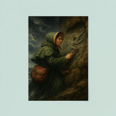 Mary Anning discovering ichthyosaur in cliff storm poster 8