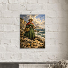 Mary Anning on Lyme Regis fossil cliffs metal print mockup